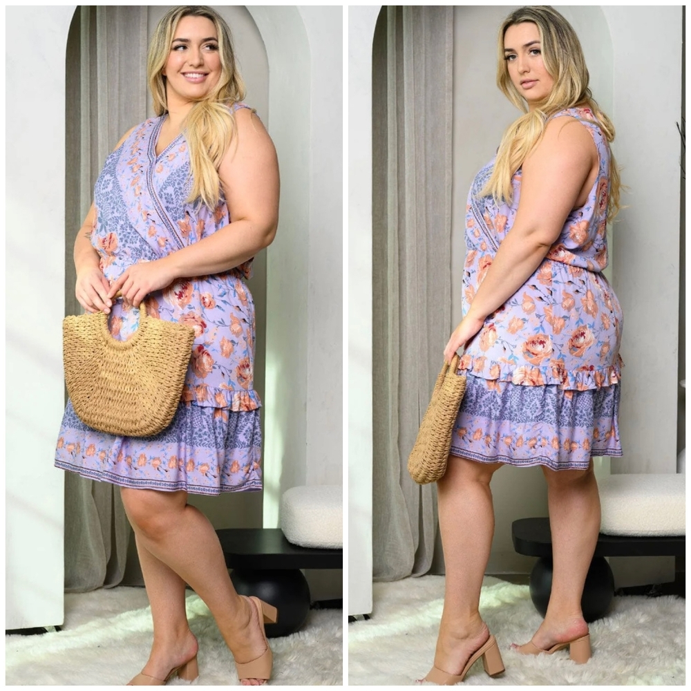 HEYSON Plus Size Boho Chic Lavender Short Dress - Picture 3 of 11